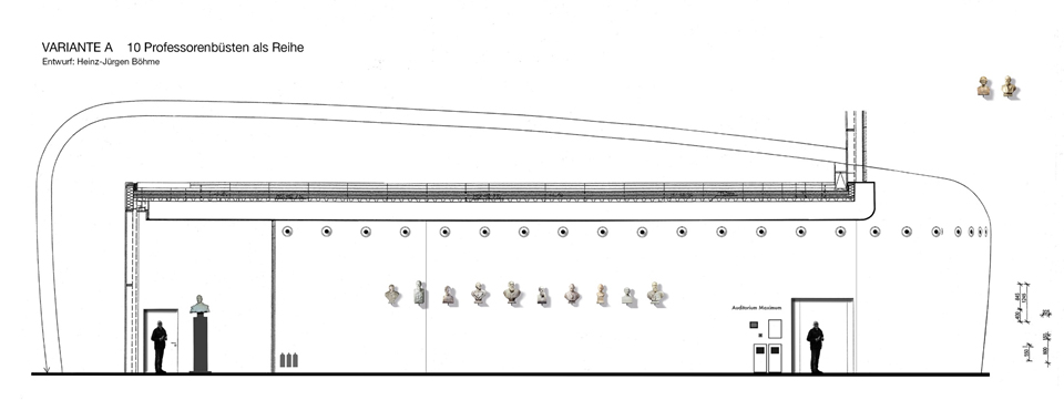 Eine Simulation zeigt den Entwurf der Aufstellung historischer Professorenbüsten im Neuen Augusteum.