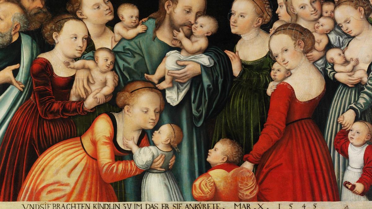 Das Gemälde von Lucas Cranach d. Ä. "Und sie brachten die Kindlein zu ihm, dass er sie anrührte" aus dem Jahr 1545 zeigt Jesus inmitten von Müttern mit ihren Kindern, Foto: Kustodie
