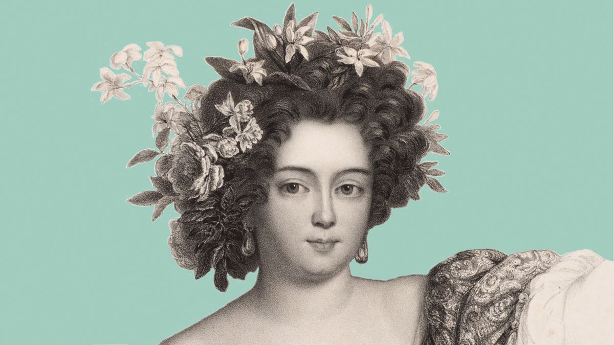 zur Vergrößerungsansicht des Bildes: Grafische Abbildung einer Frau mit Blumen im Haar