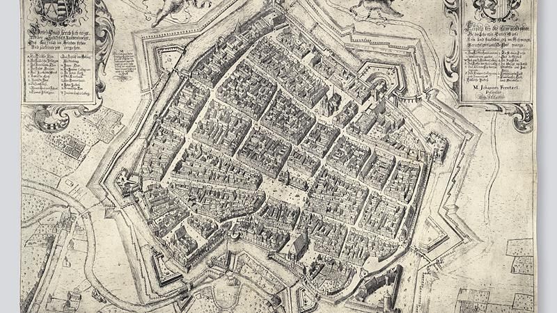 Stadtplan der Chur-Sächsischen Kauf- und Handels-Stadt Leipzig mit ihren Befestigungsanlagen aus dem Jahr 1665