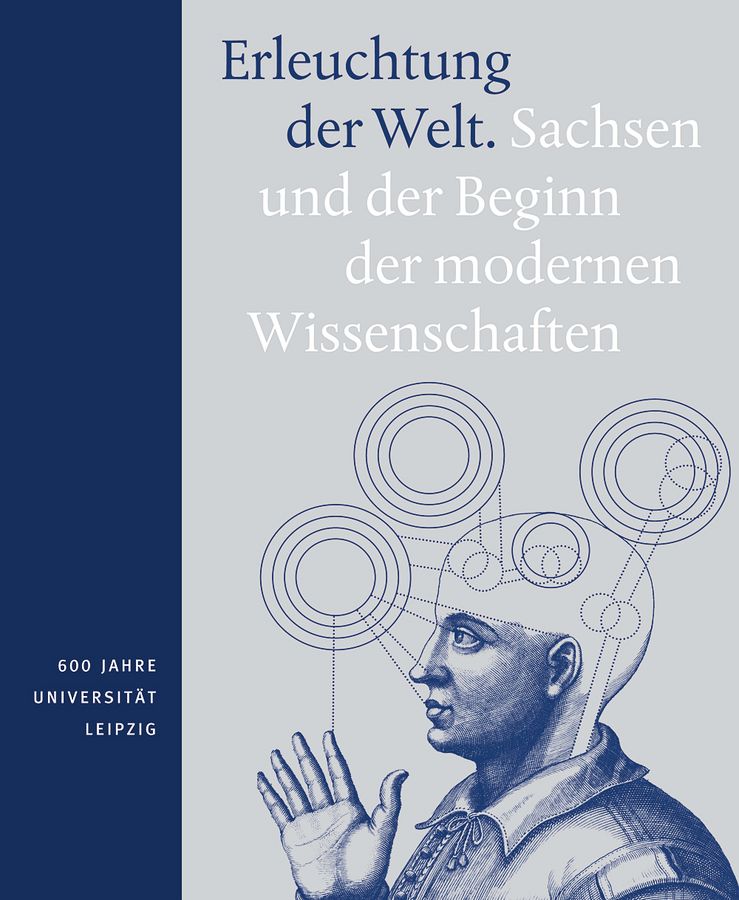 zur Vergrößerungsansicht des Bildes: Der blaue Essayband mit einer Darstellung eines betenden Menschens und wissenschaftlichen Zeichen.