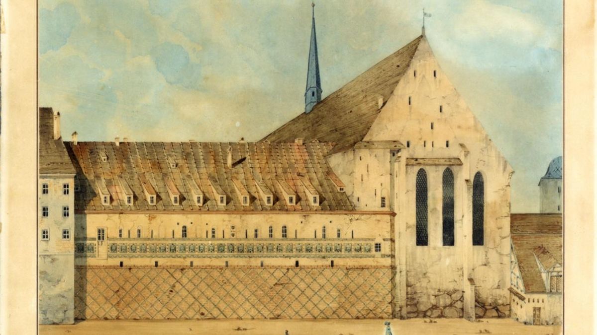 Östliche Ansicht des alten Paulinum und der Pauliner-Kirche vor dem Jahr 1830